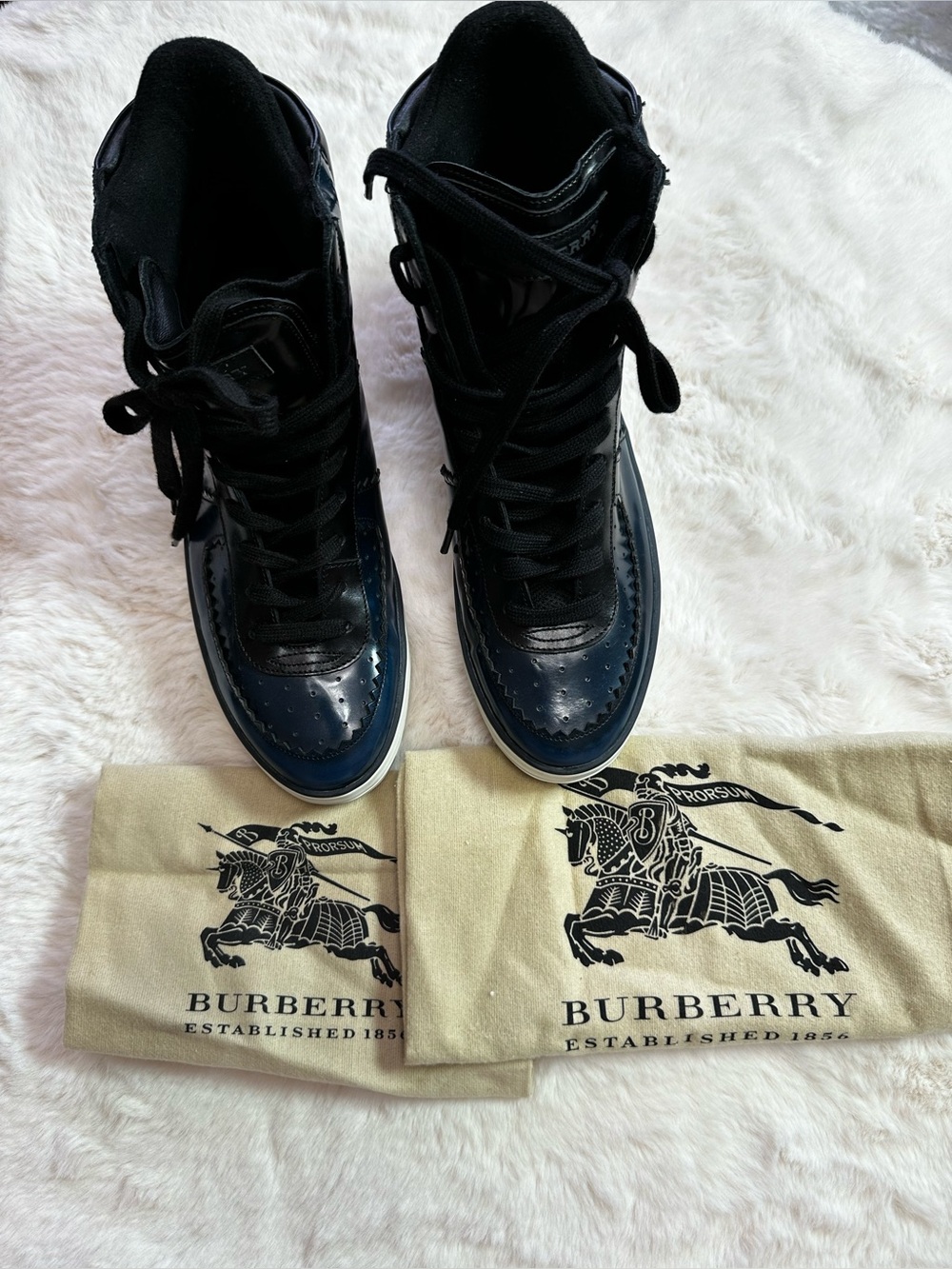 Burberry Black And Blue High-Top Women Shoes